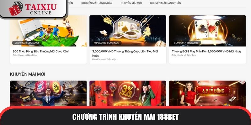 Các chương trình khuyến mãi hiện có của tài xỉu đổi thưởng 188Bet